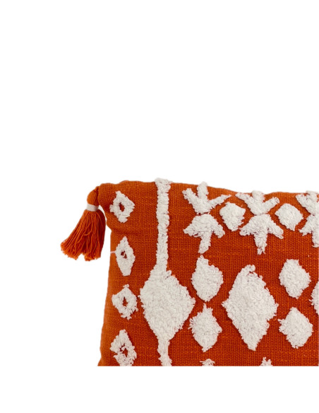 Cojín 30x50cm naranjo/blanco con borlas