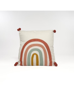 Cojín 45x45cm pompones arcoiris
