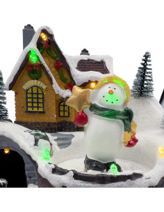 Casa navidad con luz y sonido 20cm mono de nieve tren 2