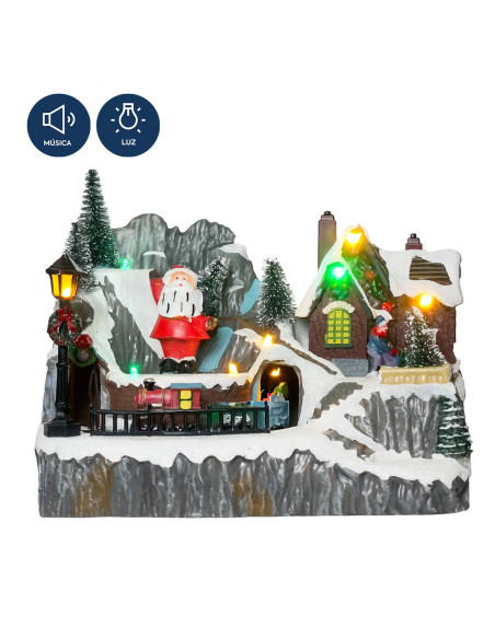 Casa navidad con luz y sonido 23cm pascuero