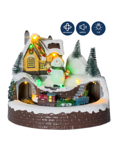 Casa navidad con luz y sonido 20cm mono de nieve tren
