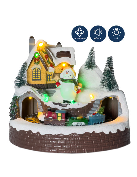 Casa navidad con luz y sonido 20cm mono de nieve tren