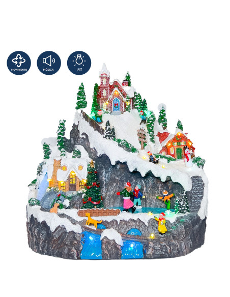 Casa navidad con luz y sonido 32cm montaña