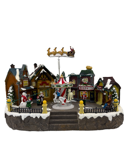 Casa navidad con luz y sonido 35cm trineo