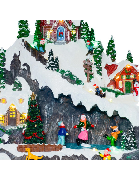 Casa navidad con luz y sonido 32cm montaña