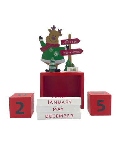 Calendario Navidad Reno Madera 7,2x14cm - Decoración Navideña