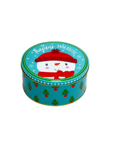 Caja lata navidad redonda pascuero celeste 17cm 2