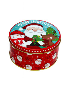 Caja lata navidad redonda pascuero celeste 20cm 2