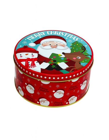 Caja lata navidad redonda pascuero celeste 20cm