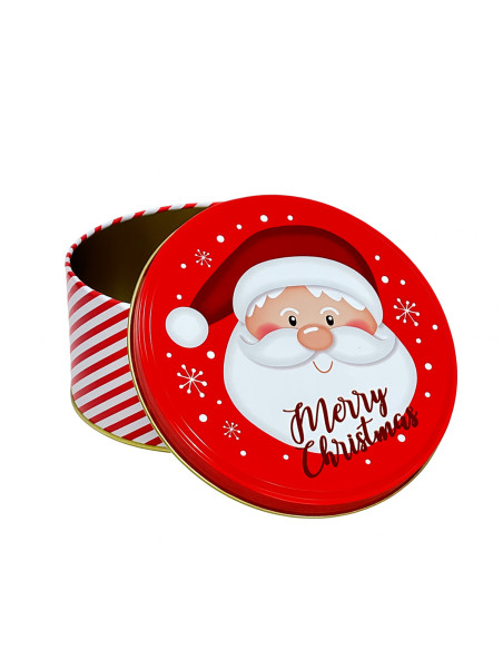 Caja lata navidad redonda pascuero rojo 13,8cm