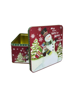 Caja lata navidad cuadrada mono nieve 20cm
