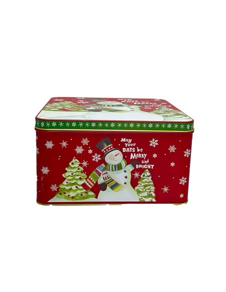 Caja lata navidad cuadrada mono nieve 20cm