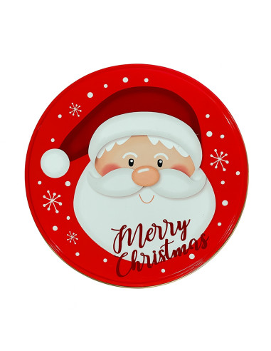 Caja Lata Navidad Redonda Pascuero Rojo 17cm - Deco Navideña