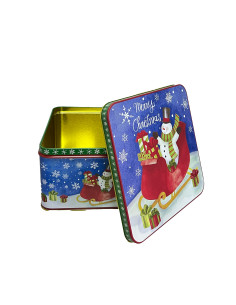 Caja lata navidad cuadrada mono nieve 17cm