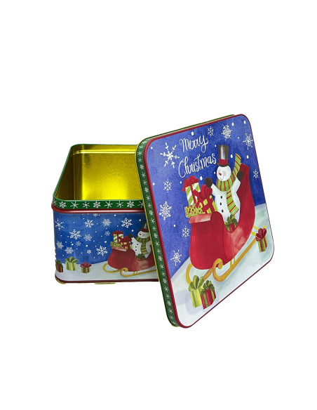 Caja lata navidad cuadrada mono nieve 17cm