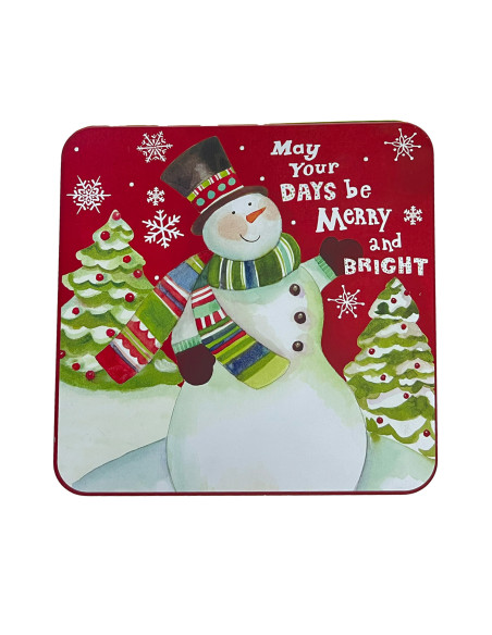 Caja lata navidad cuadrada mono nieve 20cm
