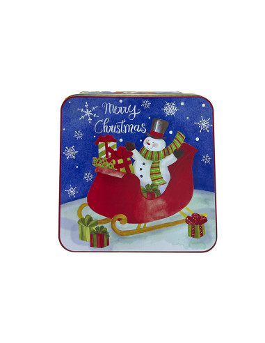 Caja Lata Navidad Cuadrada Mono Nieve 17cm - Decoración Navideña
