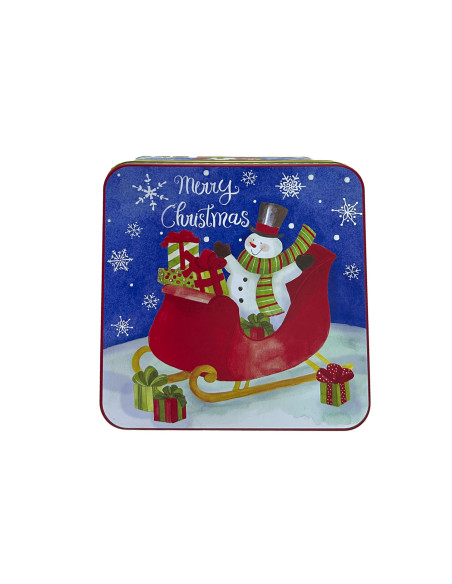 Caja lata navidad cuadrada mono nieve 17cm