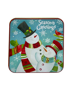 Caja lata navidad cuadrada mono nieve 13,8cm 2