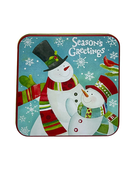 Caja lata navidad cuadrada mono nieve 13,8cm