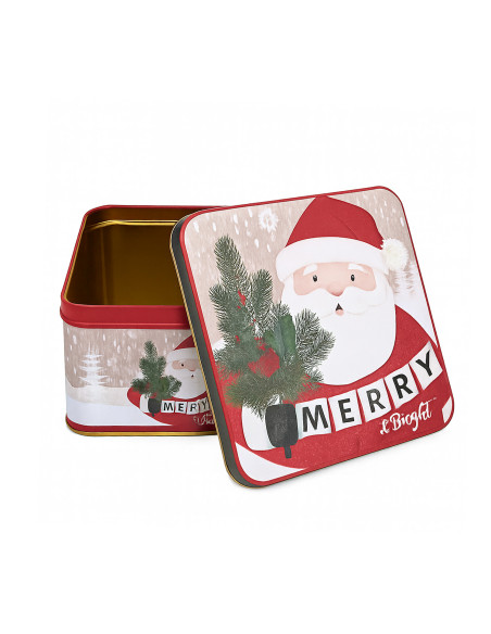 Caja lata navidad cuadrada pascuero 20cm