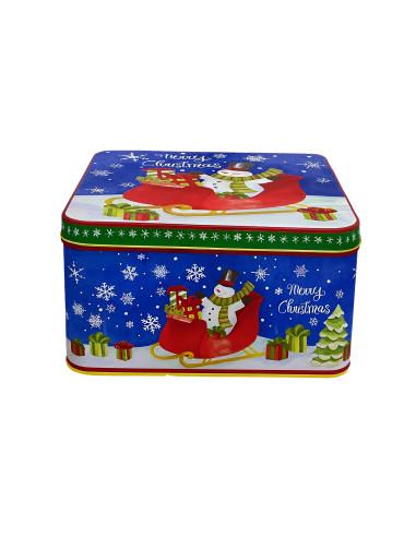 Caja Lata Navidad Cuadrada Mono Nieve 17cm - Decoración Navideña