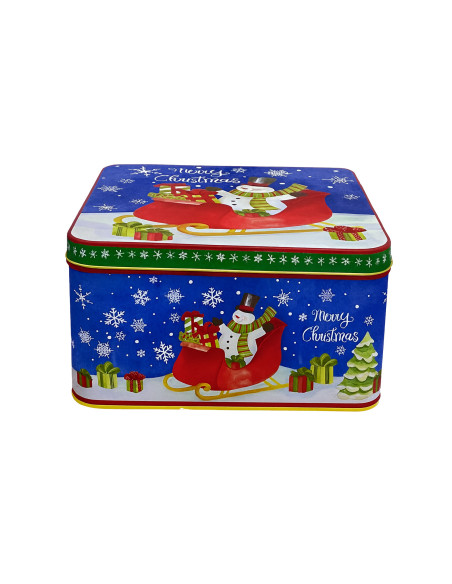 Caja lata navidad cuadrada mono nieve 17cm