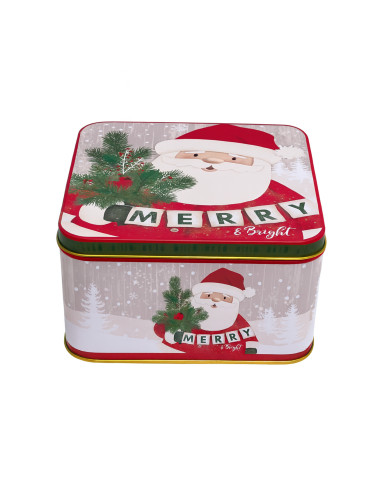 Caja Lata Navidad Cuadrada Pascuero 17cm - Decora tu Hogar