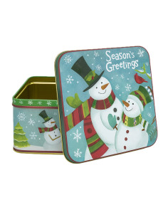 Caja lata navidad cuadrada mono nieve 13,8cm
