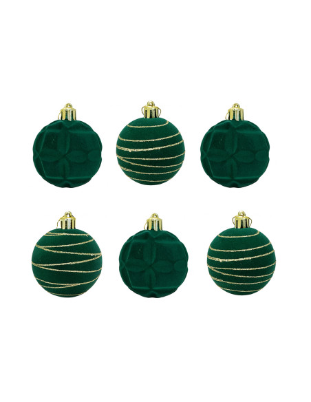 Bola navidad velvet 6cm 6pcs verde dorado
