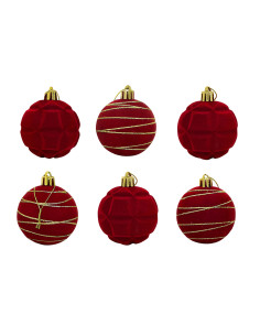 Bola navidad velvet 6cm 6pcs burdeo dorado