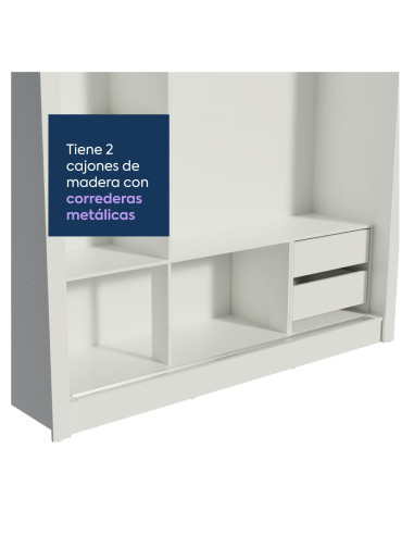 Closet 3 Puertas 2 Cajones Lyon Blanco - Organización Dormitorio