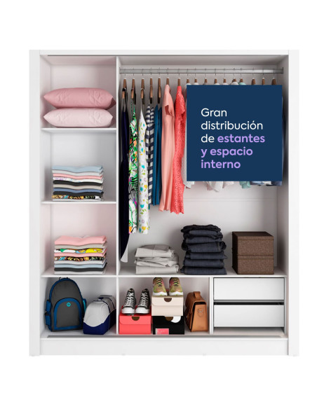 Closet 3 puertas 2 cajones Lyon blanco