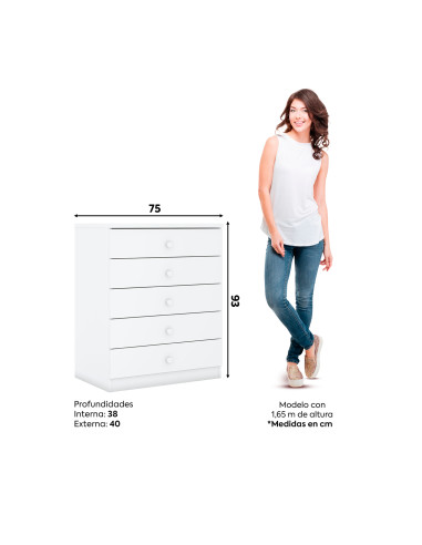 Cómoda Menta Blanco 5 Cajones - Mueble Moderno para Dormitorio