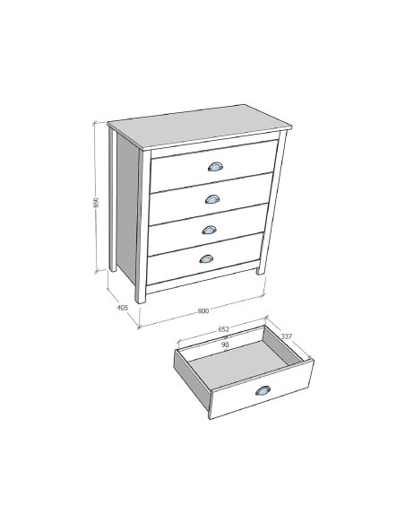 Cómoda Topazio madera 4 cajones