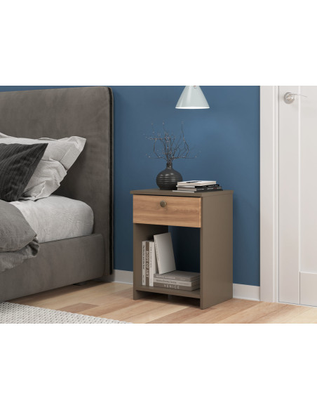 Velador 1 cajon Damasco/Nogal