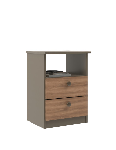 Velador 2 cajones Damasco/Nogal