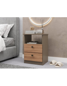 Velador 2 cajones Damasco/Nogal 2