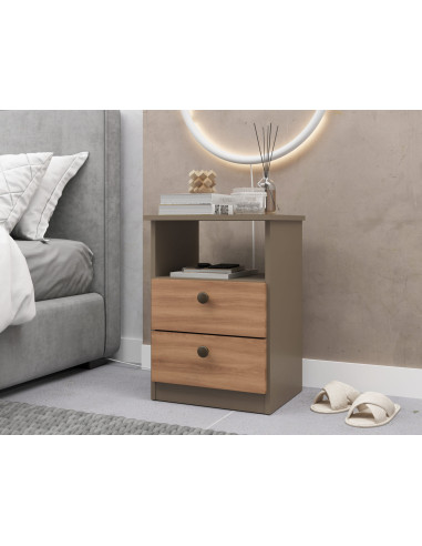 Velador 2 cajones Damasco/Nogal