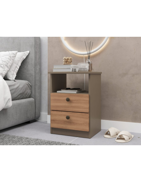 Velador 2 cajones Damasco/Nogal