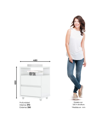 Velador Campeche Blanco - Velador Moderno de 2 Cajones