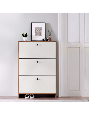 Zapatero Madison 3 Cajones Café-Blanco - Mueble Organizador