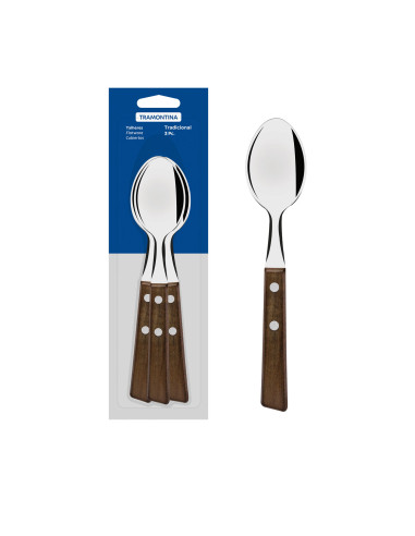 Set de 3 Cucharas de Mesa - Madera Natural y Aluminio