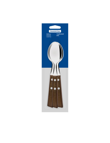 Set de 3 Cucharas de Mesa - Madera Natural y Aluminio