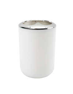 Porta cepillo dientes plástico plateado blanco