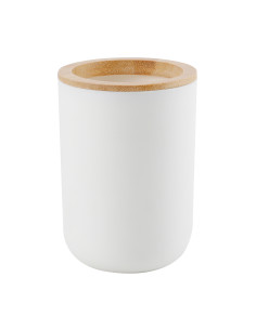 Porta cepillo dientes plástico blanco bambú