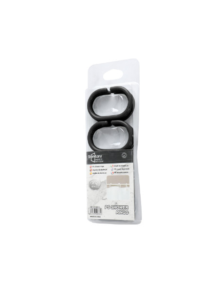 Ganchos cortina baño plásticos negro - Set de 12