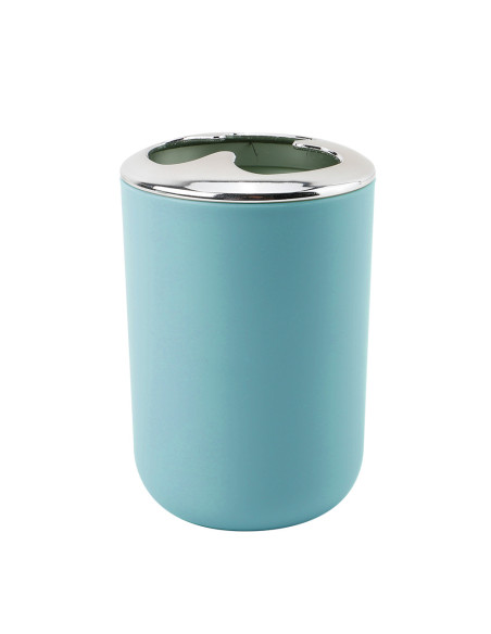 Porta cepillo dientes plástico plateado celeste