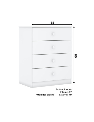 Cómoda Laberinto Blanco 4 Cajones - Mueble Infantil Moderno