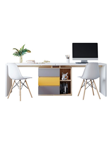 Escritorio Doble Levis 238x55x77 Blanco - Linsy | DKo Home